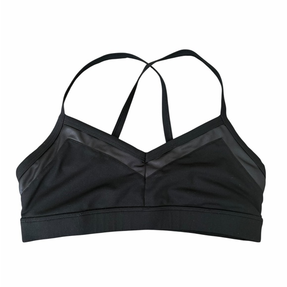 New Alo Yoga Bra V-Neck Cross-back Strappy Black/Shiny Glossy Trim Size  Medium